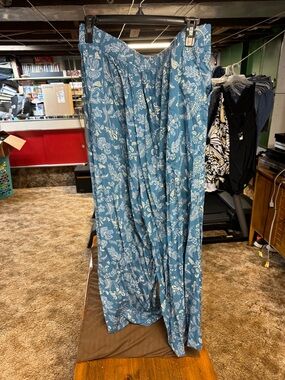 Blue Floral Wide Leg Flowing Pants